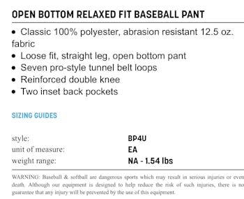 New LOOSE FIT PANT GRY SR-S Baseball & Softball / Pants & Bottoms