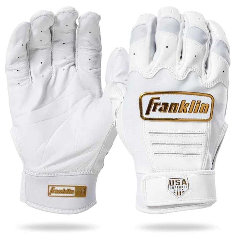 Franklin Pro Classic White/Gold Adult Baseball Batting Gloves - Adult